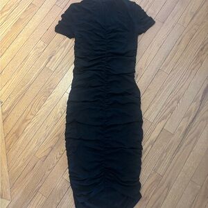 SHEIN Black Short-Sleeve Ruched Midi Dress